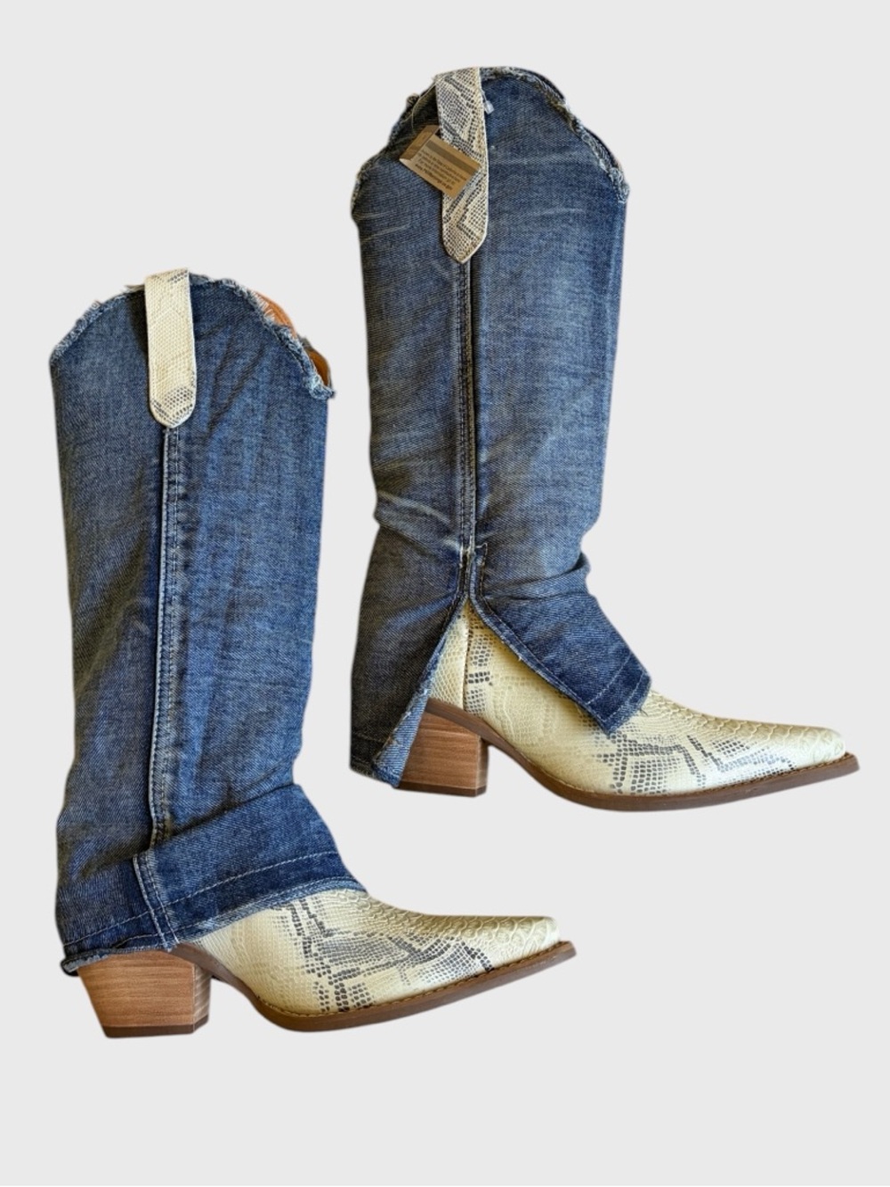 NWB Dingo Shabby Women's Leather Boots Size 7.5 Denim Shaft Boho Western Cowgirl - Picture 10 of 16